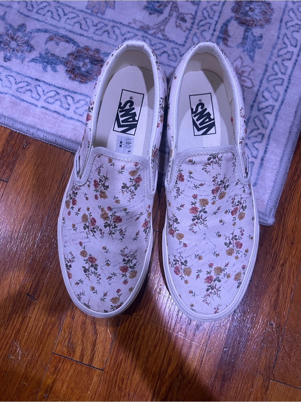 Vans Women's White Slip-On Sneakers with Pink and Peach Floral Print - Picture 2 of 5